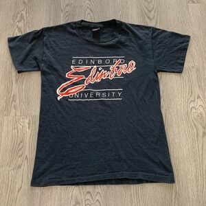 Vintage 90s Edinboro University Faded Black Tee Single Stitch Small Pennsylvania